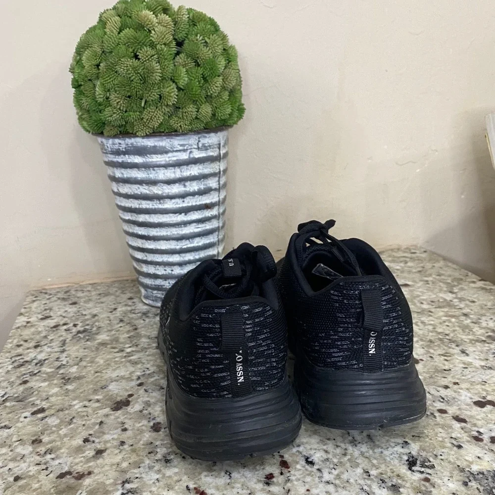 US Polo Assn Womens Black Knit Athletic Sneakers Running Shoes Logo‎ Low Top